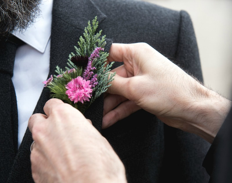 Buttonhole for the groom including heater for a groom at a Scottish wedding. Photo Elemental Photography