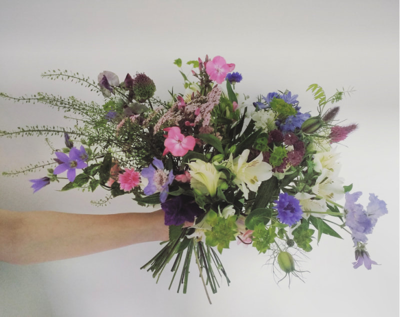 Country cottage wedding bouquet of locally grown flowers July copyright Rosie Gray, www.GallowayFlowers.co.uk