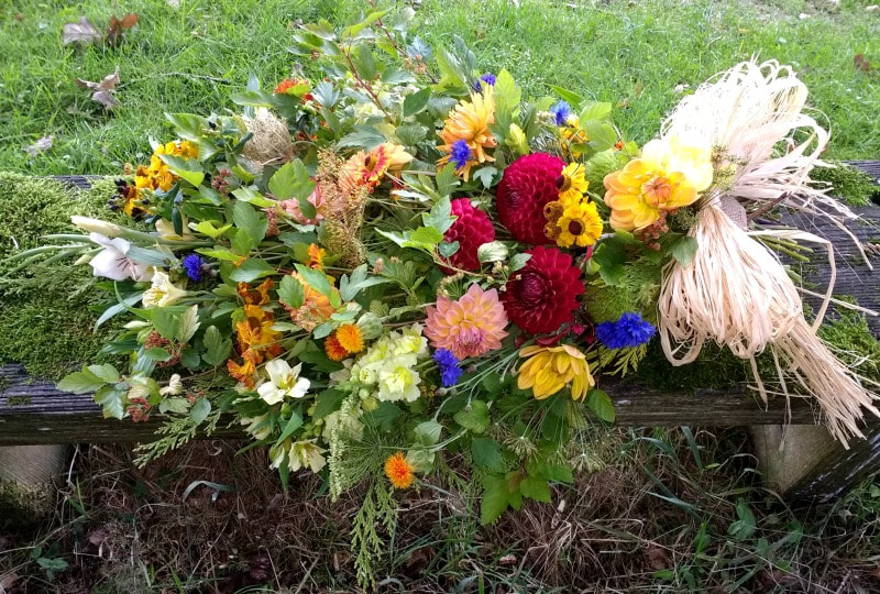 Natural Funeral sheaf of fresh late summer flowers Castle Douglas, Dumfries & Galloway