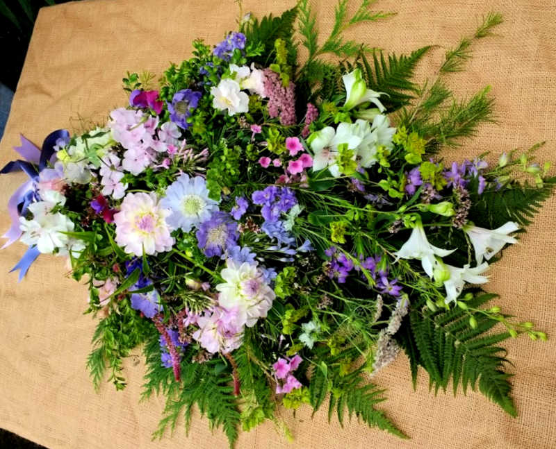Natural Funeral Flowers - garden style Funeral Sheaf, Summer, Castle Douglas, Dumfries & Galloway
