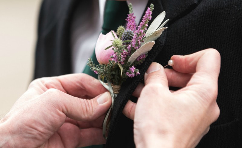 Buttonhole from locally grown seasonal flowers from wedding florist in dumfries & galloway. Galloway flowers.