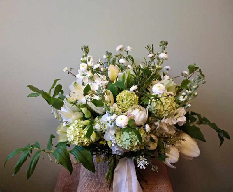 Spring Bridal Bouquet of Scottish grown flowers in Green & white copyright www.GallowayFlowers.co.uk
