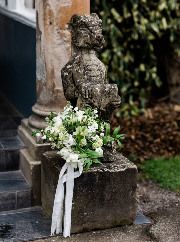 Green & White Bridal Bouquet at Auchen Castle, Scotland by Galloway Flowers, wedding florist Dumfries, photo credit Martin Mclellan photography