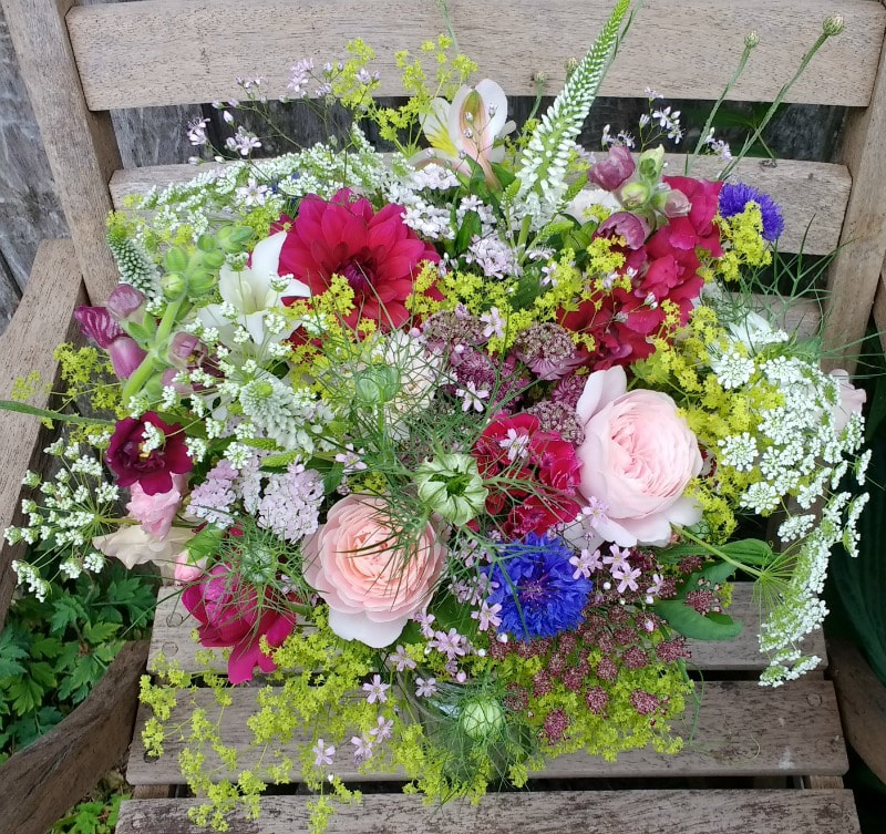 Romantic Summer bridal bouquet of garden flowers, 100% grown in Galloway Scotland