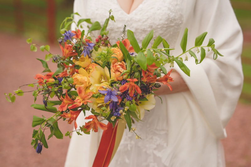 Orange Bridal Bouquet of Spring Flowers copyright Mia McDonald