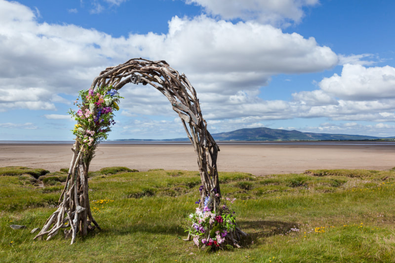 Driftwood Arch at Beach Wedding in Scotland copyright www.GallowayFlowers.co.uk