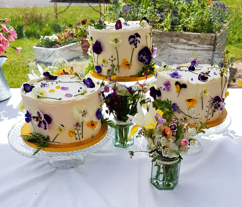 Buttercream cake with edible flowers made by TreatsDarling of Kirkcudbright
