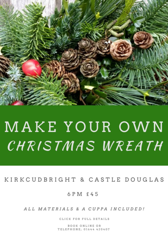 Christmas Wreath Making workshops in Castle Douglas & Kirkcudbright, copyright www.GallowayFlowers.co.uk